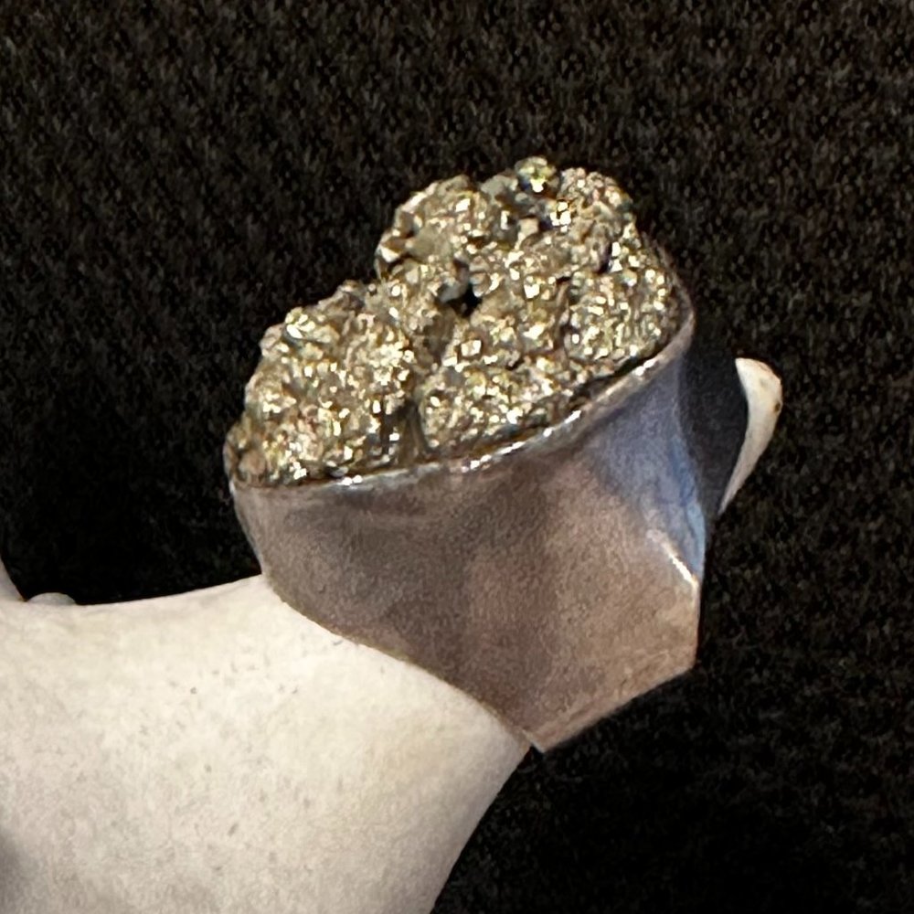 * WOW FACTOR * Rebecca Collins modernist Sterling and Pyrite ring*